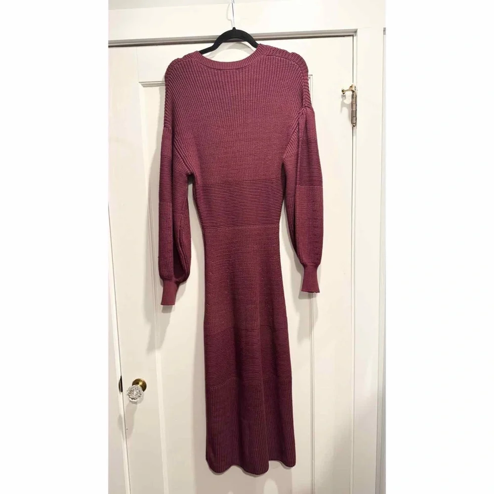 Staud Merlot Carnation Sweater‎ Knit Midi Dress Large Burgundy Designer Cozy - Picture 7 of 16